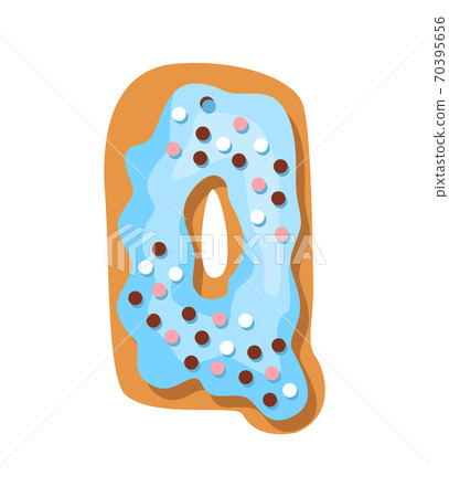 Cartoon cookies font. Confectioners stylized capital letter Q. Vector english ABC baking in colored glaze. Creative gingerbread alphabet design. Childhood sweet biscuit and doughnut Cartoon cookies font. Confectioners stylized capital letter Q. Vector english ABC baking in colored glaze. Creative gingerbread alphabet design. Childhood sweet biscuit and doughnut 70395656