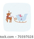 Christmas presents in sleigh with deer. Vector illustration for New Year of the bull. Simple trendy illustration for postcards, posters. 70397028