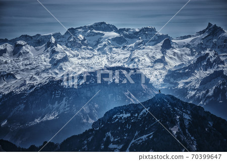 Panoramic view alps from Rigi Kulm (Summit of Mount Rigi, Queen of the Mountains) Switzerland 70399647