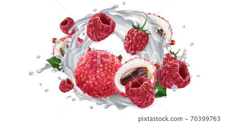 Lychee and raspberries and a splash of milk or yogurt. Lychee and raspberries and a splash of milk or yogurt. 70399763