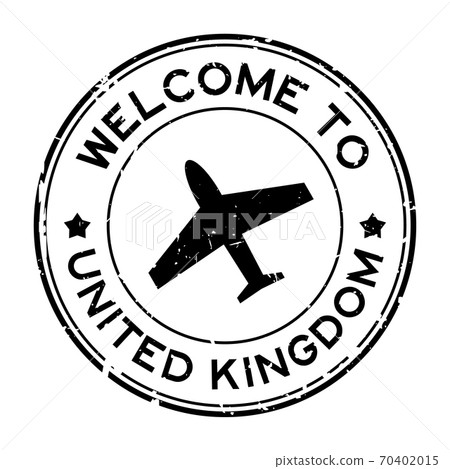 Grunge black welcome to United Kingom word with airplane icon round rubber seal stamp on white background Grunge black welcome to United Kingom word with airplane icon round rubber seal stamp on white background 70402015