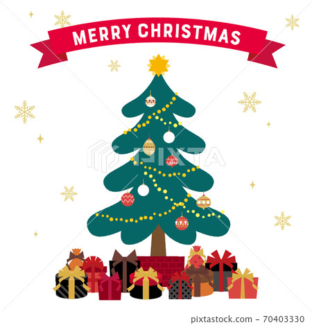 Illustration of Christmas tree and gifts with square letters Illustration of Christmas tree and gifts with square letters 70403330
