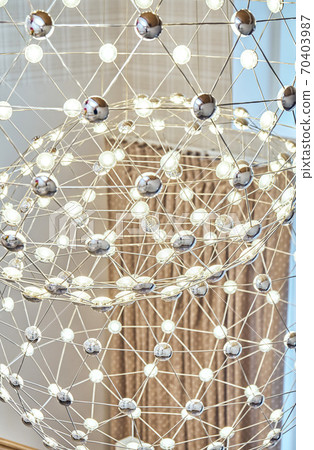 Mesh chandelier made of metal rods with LED lamps 70403987