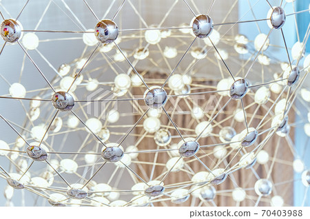 Mesh chandelier made of metal rods with LED lamps 70403988