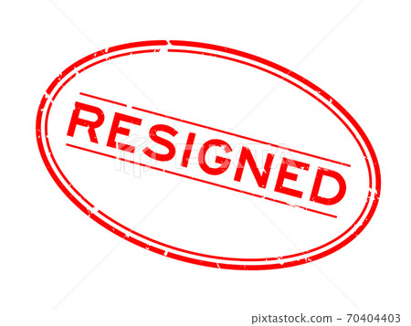 Grunge red resigned word oval rubber seal stamp on white background 70404403