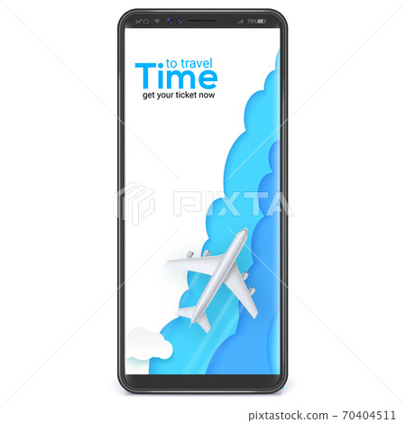 Plane is flying on stylish multi layered sky on 70404511