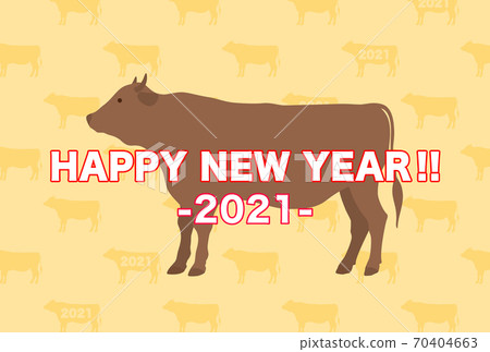 2021 New Year's card New Year's card with silhouettes of cows lined up with big cows 70404663