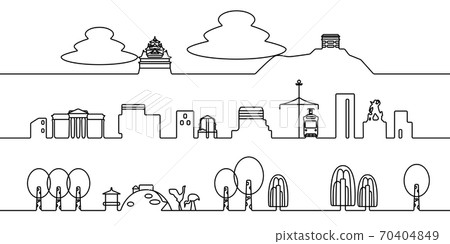 Okayama cityscape monochrome line art 70404849