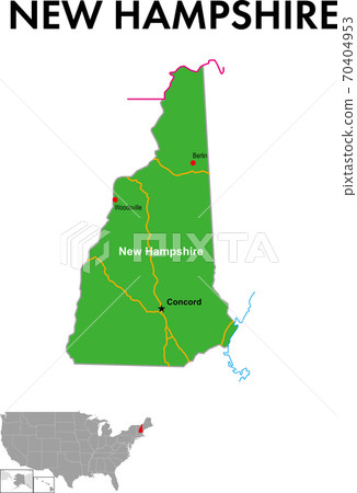 Map of New Hampshire State capital, major cities, highways 70404953