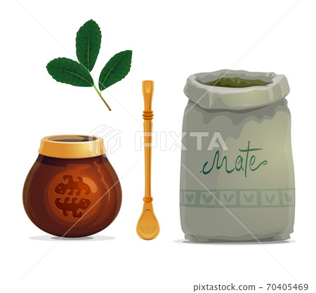 Mate tea drink, yerba leaves, calabash gourd cup 70405469