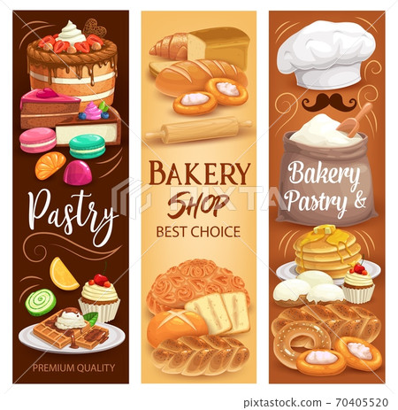 Cakes desserts, bakery bread and sweet pastry 70405520
