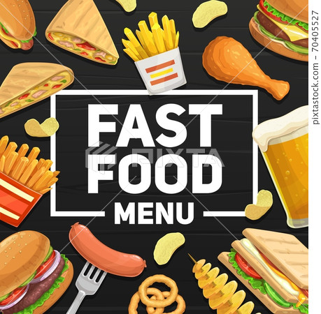 Fast food meals and snacks menu vector poster Fast food meals and snacks menu vector poster 70405527