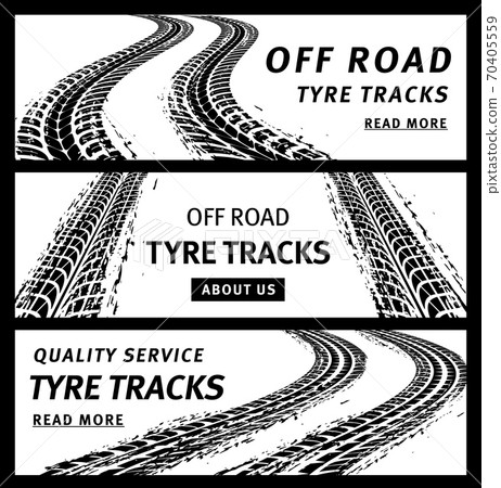 Off road tire tracks black car tyre prints banners 70405559