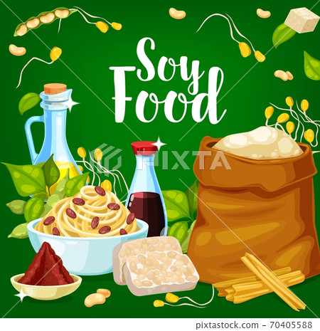 Soy food and seasoning products vector banner 70405588