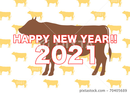 2021 New Year's card New Year's card with silhouettes of cows lined up with big cows 2021 New Year's card New Year's card with silhouettes of cows lined up with big cows 70405689