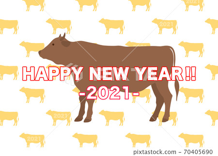 2021 New Year's card New Year's card with silhouettes of cows lined up with big cows 70405690