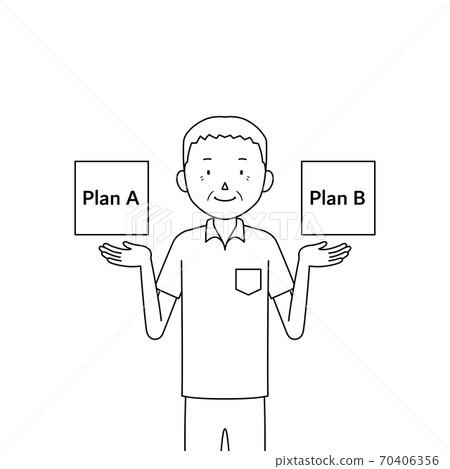 比較兩個計劃（選擇）一名老人的插圖 70406356