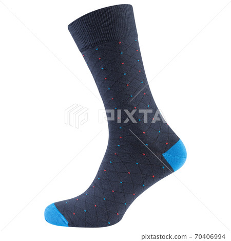 stylish volumetric gray sock with colored dots, on a white background 70406994