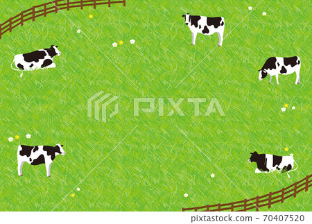 Cows relaxing on the ranch background illustration 70407520