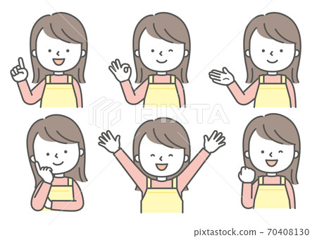 A smiling woman with an apron, various pose sets - Stock Illustration ...