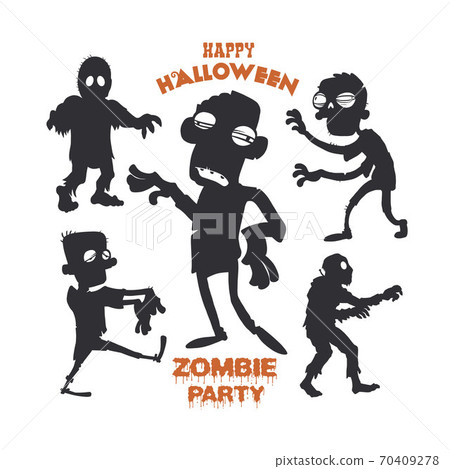 Set of cartoon zombie silhouettes. A collection of zombies for halloween. Set of cartoon zombie silhouettes. A collection of zombies for halloween. 70409278