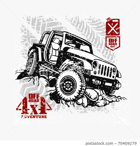 Off road car logo template on grunge background - vector stock Off road car logo template on grunge background - vector stock 70409279