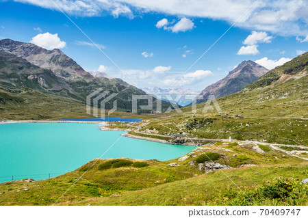 The White Lake, lago bianco in Ospizio Bernina, Engadin, Grisons, Switzerland The White Lake, lago bianco in Ospizio Bernina, Engadin, Grisons, Switzerland 70409747