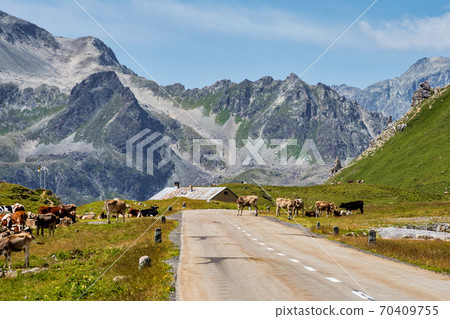 View of the albula pass in grisons, switzerland, europe 70409755