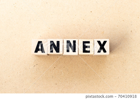 Alphabet letter block in word annex on wood background Alphabet letter block in word annex on wood background 70410918