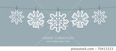 grey christmas card with hanging snowflakes - Stock Illustration ...