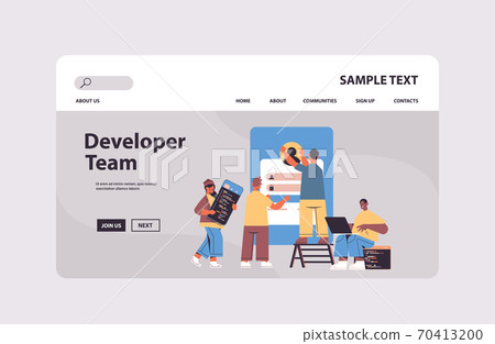 mix race web developers team creating program... - Stock Illustration ...