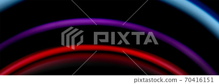 Dynamic motion abstract background. Color blurred stripes on black. Wave liquid lines poster. Vector illustration 70416151