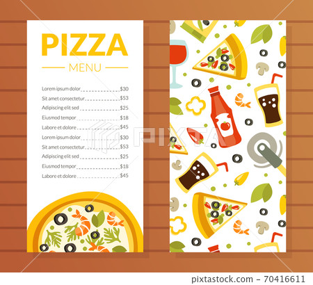 Pizza Menu Template, Traditional Italian Cuisine Dishes, Restaurant and Cafe Menu, Food Ingredients Seamless Pattern Vector Illustration 70416611