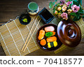 Sushi set served on wood table 70418577