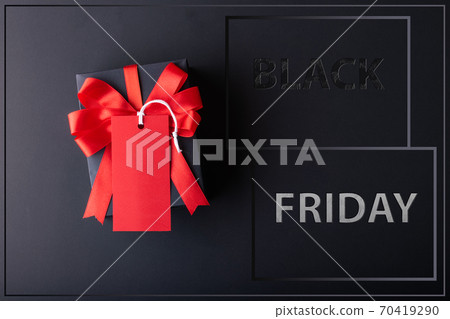 Black Friday sale concept. Red Sale tag and Black Sale tag color on the black background with Copy space. Black Friday weekend Black Friday sale concept. Red Sale tag and Black Sale tag color on the black background with Copy space. Black Friday weekend 70419290