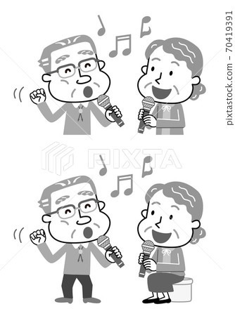 Karaoke elderly duet illustration monotone Karaoke elderly duet illustration monotone 70419391