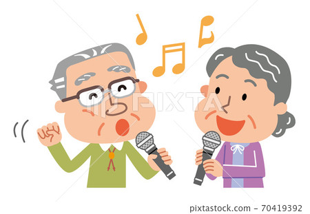 Karaoke elderly duet illustration monotone - Stock Illustration ...