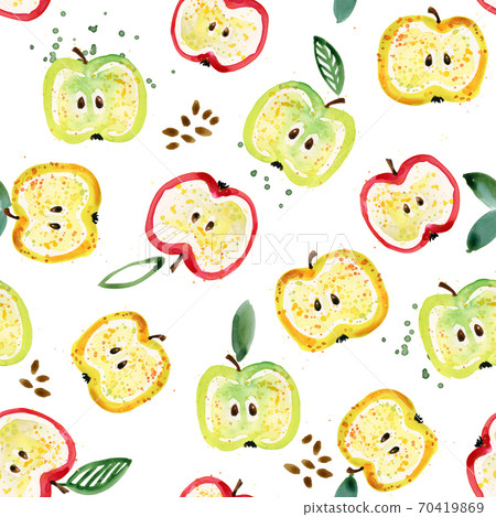 apple seamless pattern. Hand drawn fresh... - Stock Illustration ...