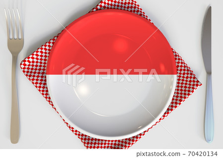 Flag of Indonesia on the plate conceptual 3d rendering Flag of Indonesia on the plate conceptual 3d rendering 70420134