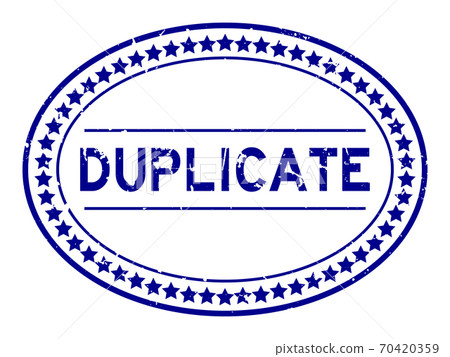 Grunge blue duplicate word oval rubber seal stamp on white background 70420359