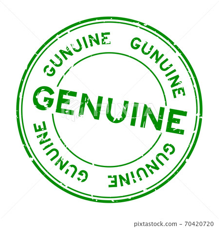 Grunge green genuine word round rubber seal stamp on white background 70420720