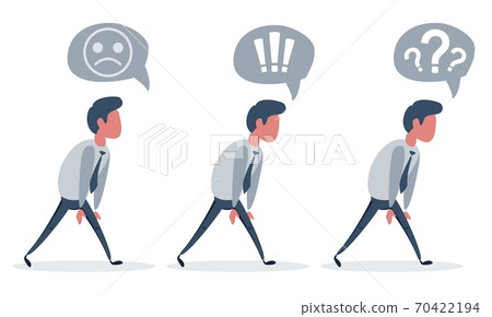Frustrated businessman or clerk man goes to nowhere . Male character in simple style. Set. Flat Frustrated businessman or clerk man goes to nowhere . Male character in simple style. Set. Flat 70422194