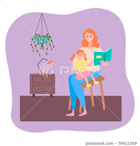 Mother reading book her little daughter sitting on knees, motherhood or maternity, leisure time Mother reading book her little daughter sitting on knees, motherhood or maternity, leisure time 70422389