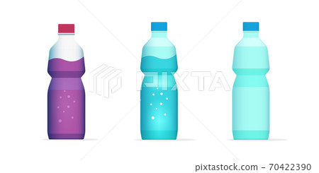 Bottle of water, juice drink beverage flat cartoon full and empty vector icon illustration, blank plastic bottled soda isolated clipart object Bottle of water, juice drink beverage flat cartoon full and empty vector icon illustration, blank plastic bottled soda isolated clipart object 70422390
