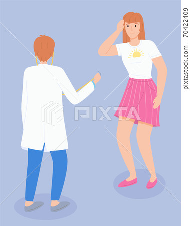 Consultation with doctor, woman patient has headache, talking with doctor, physician or therapist Consultation with doctor, woman patient has headache, talking with doctor, physician or therapist 70422409