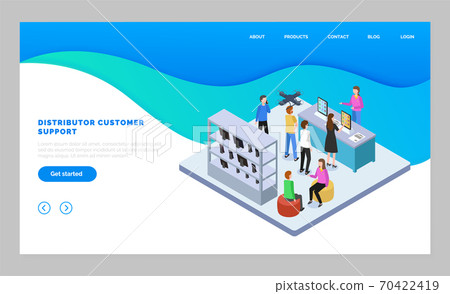 Landing page of website, distributor customer service, isometric image with people in tech store Landing page of website, distributor customer service, isometric image with people in tech store 70422419