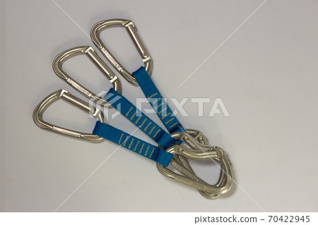 Tree rock climbing quickdraws, with aluminum carabiners and blue slings 70422945