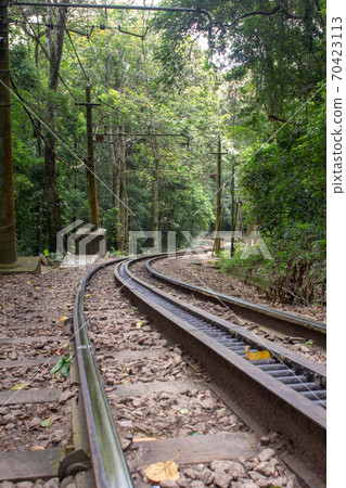 Rails of the tram leading to the top of Cordovado, Rio de Janeiro, Brazil 70423113