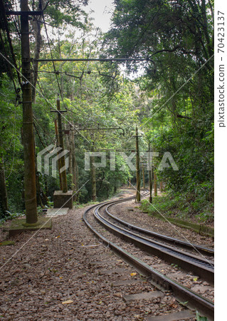 Rails of the tram leading to the top of Cordovado, Rio de Janeiro, Brazil Rails of the tram leading to the top of Cordovado, Rio de Janeiro, Brazil 70423137