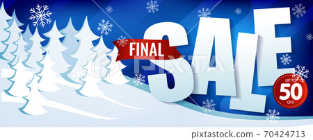 Winter sale up to 50 percent on the background of winter snow forest. Winter sale up to 50 percent on the background of winter snow forest. 70424713